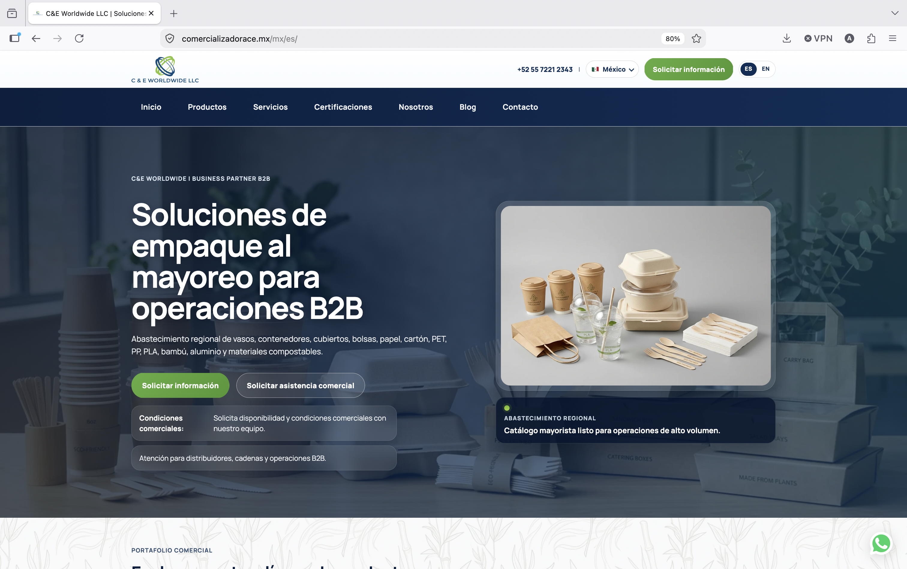 Captura del proyecto C&E Comercializadora — Plataforma Corporativa B2B Multipaís